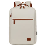 NNEDSZ Beige Minimalist USB Charging Laptop Backpack - Elegant and Spacious Travel Bag
