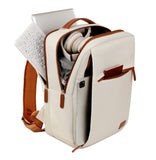 NNEDSZ Beige Minimalist USB Charging Laptop Backpack - Elegant and Spacious Travel Bag