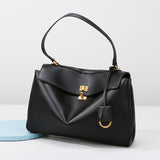 NNEDSZ Elegant Black Leather Handbag with Gold Accents - Versatile Shoulder and Hand Carry