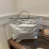 NNEDSZ Silver Trendy Waterproof Tote Bag - Lightweight and Durable Carryall