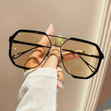 NNEDSZ Black Frame Champagne Unisex Oversized Aviator Metal Frame Sunglasses - Retro Fashion Eyewear with AC Lenses