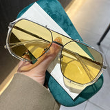 NNEDSZ Transparent White and Yellow Tablets Unisex Oversized Aviator Metal Frame Sunglasses - Retro Fashion Eyewear with AC Lenses