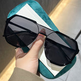 NNEDSZ Black Frame Gray Tablets Unisex Oversized Aviator Metal Frame Sunglasses - Retro Fashion Eyewear with AC Lenses