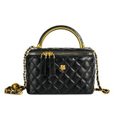 NNEDSZ Black Luxury Quilted Mini Box Handbag with Chain Strap and Metal Handle - Elegant Evening Purse