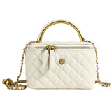NNEDSZ White Luxury Quilted Mini Box Handbag with Chain Strap and Metal Handle - Elegant Evening Purse