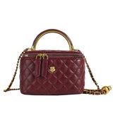 NNEDSZ Wine Red Luxury Quilted Mini Box Handbag with Chain Strap and Metal Handle - Elegant Evening Purse