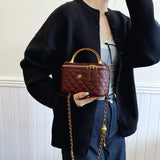 NNEDSZ Wine Red Luxury Quilted Mini Box Handbag with Chain Strap and Metal Handle - Elegant Evening Purse