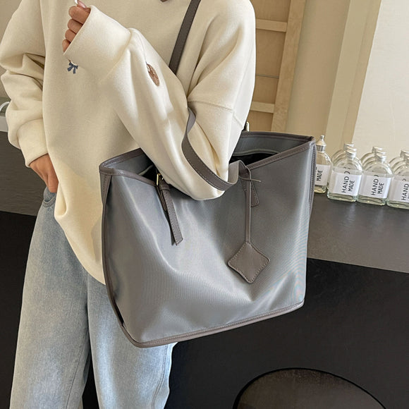 NNEDSZ Grey New Large Capacity Tote Bag - Simple, Versatile Handbag for Casual Outings, Lightweight and Stylish
