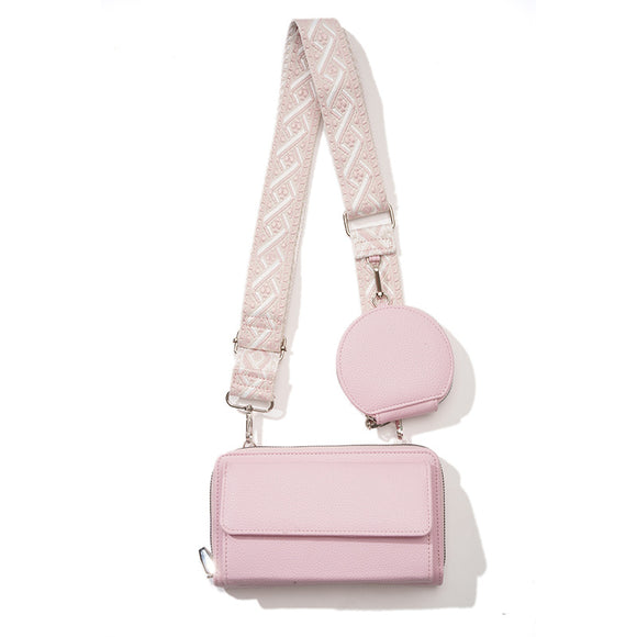 NNEDSZ Light Pink 2-piece combination new mobile phone shoulder bag niche design one-shoulder messenger bag mobile phone bag multi-function wide shoulder strap mother-and-child bag