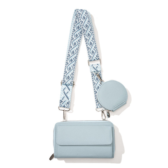 NNEDSZ Light Blue 2-piece combination new mobile phone shoulder bag niche design one-shoulder messenger bag mobile phone bag multi-function wide shoulder strap mother-and-child bag