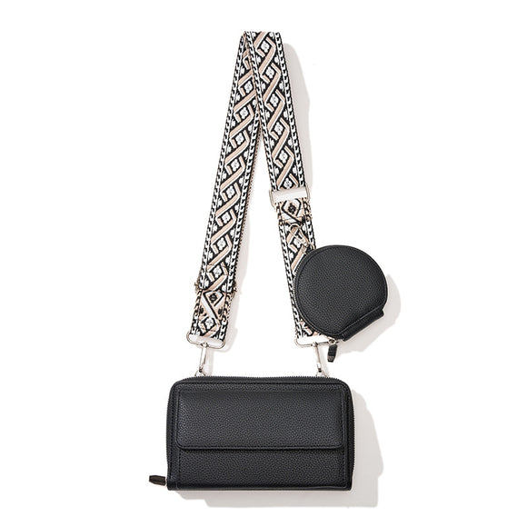 NNEDSZ Black 2-piece combination new mobile phone shoulder bag niche design one-shoulder messenger bag mobile phone bag multi-function wide shoulder strap mother-and-child bag