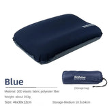 NNEDSZ Navy Blue Automatic Inflatable 3D Outdoor Sponge Pillow - Portable Camping Travel Neck Cushion, Comfortable Air Mattress for Tent, Versatile Nap Pillow