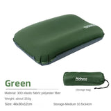 NNEDSZ Dark Green Automatic Inflatable 3D Outdoor Sponge Pillow - Portable Camping Travel Neck Cushion, Comfortable Air Mattress for Tent, Versatile Nap Pillow
