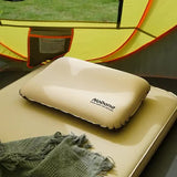 NNEDSZ Dark Green Automatic Inflatable 3D Outdoor Sponge Pillow - Portable Camping Travel Neck Cushion, Comfortable Air Mattress for Tent, Versatile Nap Pillow