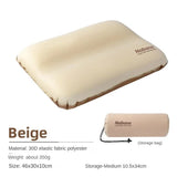 NNEDSZ Beige Automatic Inflatable 3D Outdoor Sponge Pillow - Portable Camping Travel Neck Cushion, Comfortable Air Mattress for Tent, Versatile Nap Pillow