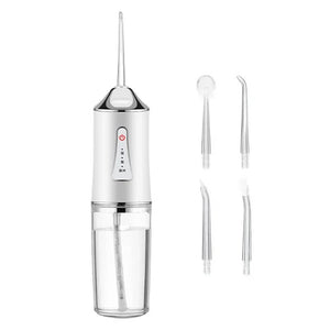 NNEDSZ White Electric Portable Water Flosser - Smart 4-Head Oral Irrigation Teeth Cleaner, Pulse Cleaning for Home Use
