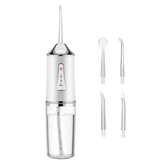 NNEDSZ White Electric Portable Water Flosser - Smart 4-Head Oral Irrigation Teeth Cleaner, Pulse Cleaning for Home Use
