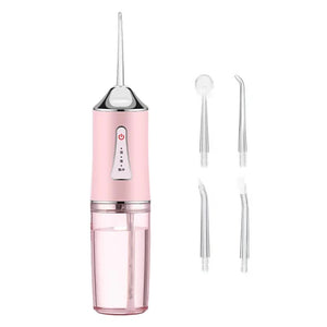 NNEDSZ Pink Electric Portable Water Flosser - Smart 4-Head Oral Irrigation Teeth Cleaner, Pulse Cleaning for Home Use