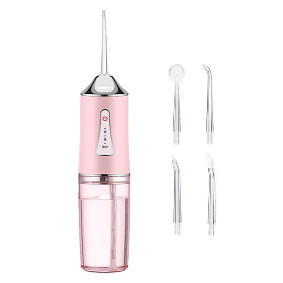 NNEDSZ Pink Electric Portable Water Flosser - Smart 4-Head Oral Irrigation Teeth Cleaner, Pulse Cleaning for Home Use