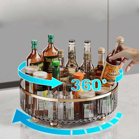 NNEDSZ Transparent Luxury Rotating Storage Rack – Transparent Spice Organizer & Condiment Holder for Kitchen and Living Room, Desktop Rotating Tray for Efficient Storage