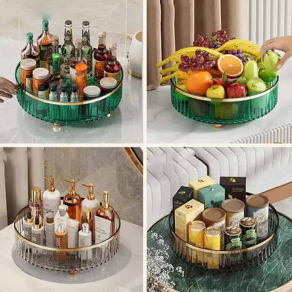 NNEDSZ Green Luxury Rotating Storage Rack - Transparent Spice Organizer & Condiment Holder for Kitchen and Living Room, Desktop Rotating Tray for Efficient Storage