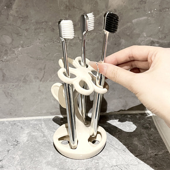 NNEDSZ White Creative Ceramic Toothbrush Holder – Makeup Brush & Eyebrow Pencil Organizer for Bathroom, Stylish and Practical Toothbrush Stand