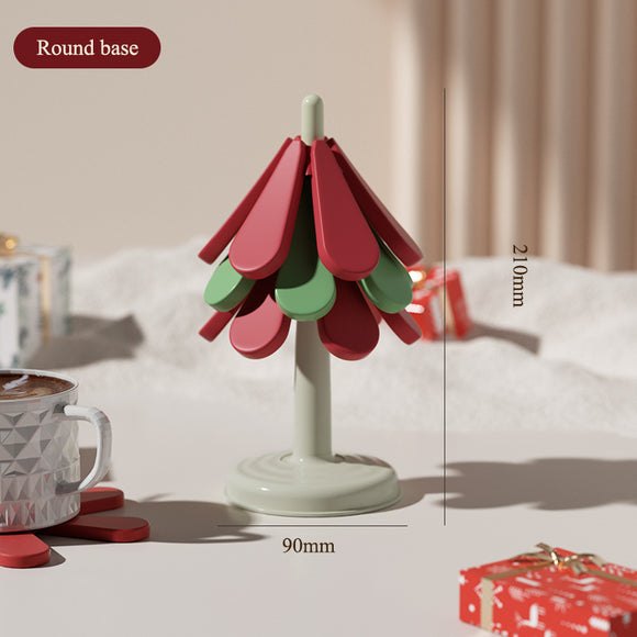 NNEDSZ Round Base Red High temperature resistant table mat household teacup mat anti-scalding mat foldable insulation mat pot mat, insulation mat shelf Christmas tree shape
