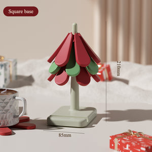 NNEDSZ Square Base Red High temperature resistant table mat household teacup mat anti-scalding mat foldable insulation mat pot mat, insulation mat shelf Christmas tree shape