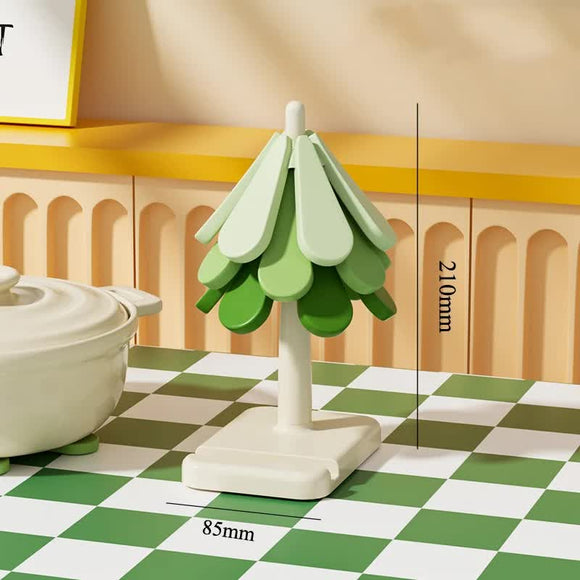 NNEDSZ Square Base Green High temperature resistant table mat household teacup mat anti-scalding mat foldable insulation mat pot mat, insulation mat shelf Christmas tree shape