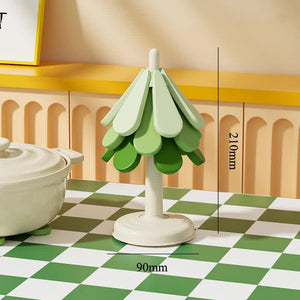 NNEDSZ Round Base Green High temperature resistant table mat household teacup mat anti-scalding mat foldable insulation mat pot mat, insulation mat shelf Christmas tree shape