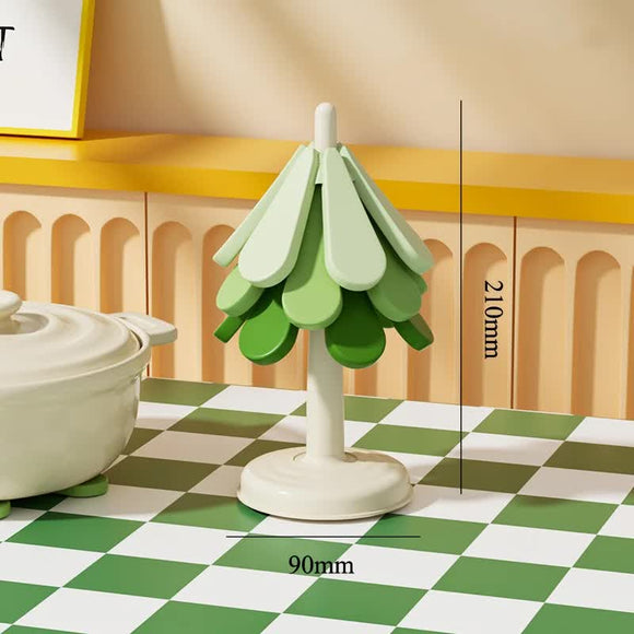 NNEDSZ Round Base Green High temperature resistant table mat household teacup mat anti-scalding mat foldable insulation mat pot mat, insulation mat shelf Christmas tree shape