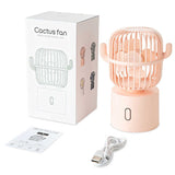 NNEDSZ White Cactus-Shaped USB Rechargeable Fan - Creative Desktop Fan for Home & Office with Adjustable Head for Cooling on the Go