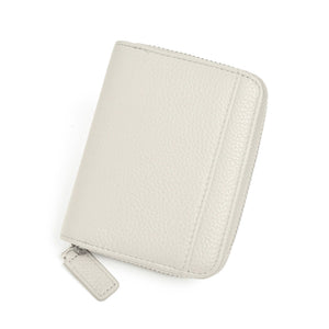 NNEDSZ White Genuine Leather Women’s Wallet – Short Accordion Card Holder with RFID Protection, Zippered Coin Purse in Cowhide Leather, Japanese Style