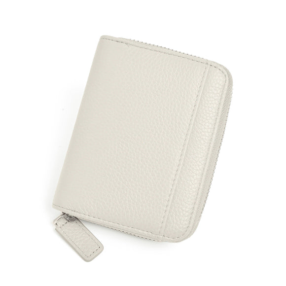 NNEDSZ White Genuine Leather Women’s Wallet – Short Accordion Card Holder with RFID Protection, Zippered Coin Purse in Cowhide Leather, Japanese Style