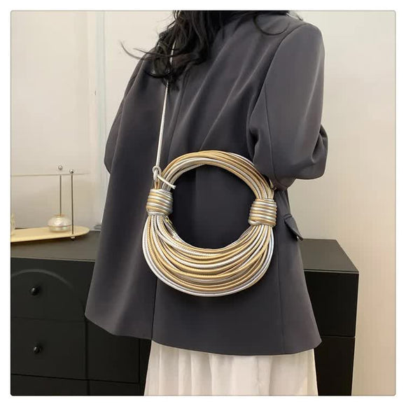 NNEDSZ Golden And Sliver Fashionable Candy Color Handbag - Crossbody Women's Woven Bag with Unique Line Design