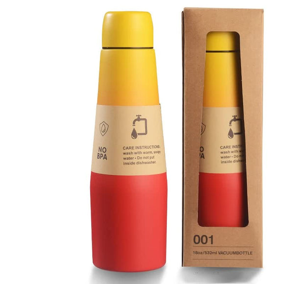 NNEDSZ Yellow Red Gradient High-Quality Gradient Color Insulated Water Bottle – 304 Stainless Steel Vacuum Cup, Large Capacity, Portable Sports Bottle