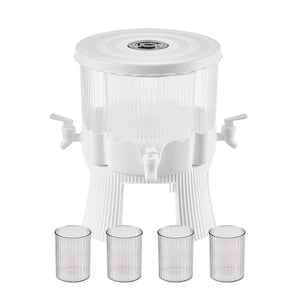 NNEDSZ Water Bottle + 4 Cups Large Capacity Rotating Beverage Dispenser with Faucet, Multi-Compartment Refrigerator Water Jug for Juice, Tea, and Drinks