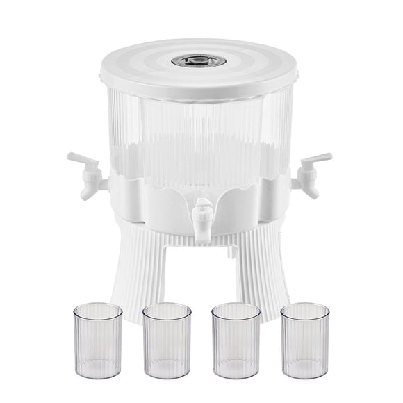 NNEDSZ Water Bottle + 4 Cups Large Capacity Rotating Beverage Dispenser with Faucet, Multi-Compartment Refrigerator Water Jug for Juice, Tea, and Drinks