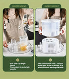 NNEDSZ Water Bottle + 4 Cups Large Capacity Rotating Beverage Dispenser with Faucet, Multi-Compartment Refrigerator Water Jug for Juice, Tea, and Drinks