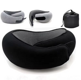 NNEDSZ Black Velcro Tape Memory Foam U-Shaped Neck Pillow – Snail Travel Cushion for Airplane, Office Nap, and Travel – Adjustable with Magnetic Therapy Cloth