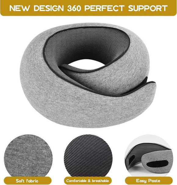 NNEDSZ Light Gray Velcro Tape Memory Foam U-Shaped Neck Pillow - Snail Travel Cushion for Airplane, Office Nap, and Travel - Adjustable with Magnetic Therapy Cloth