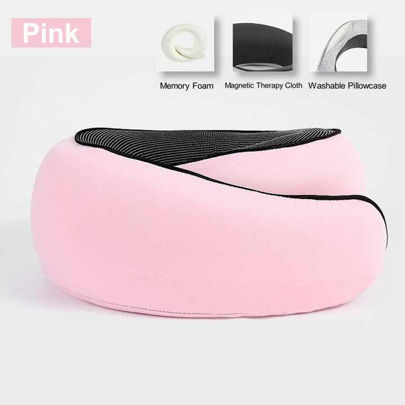 NNEDSZ Pink Velcro Tape Memory Foam U-Shaped Neck Pillow - Snail Travel Cushion for Airplane, Office Nap, and Travel - Adjustable with Magnetic Therapy Cloth