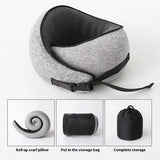 NNEDSZ Light Gray Buckle Tape Memory Foam U-Shaped Neck Pillow - Snail Travel Cushion for Airplane, Office Nap, and Travel - Adjustable with Magnetic Therapy Cloth