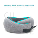 NNEDSZ Light Gray Buckle Tape Memory Foam U-Shaped Neck Pillow - Snail Travel Cushion for Airplane, Office Nap, and Travel - Adjustable with Magnetic Therapy Cloth