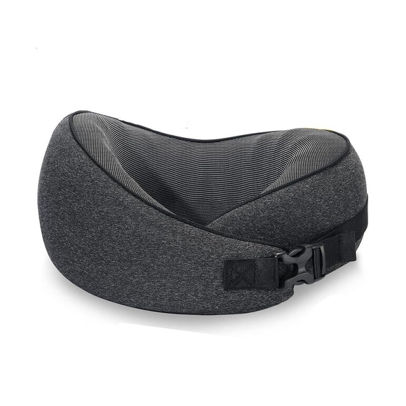 NNEDSZ Dark Gray Buckle Tape Memory Foam U-Shaped Neck Pillow - Snail Travel Cushion for Airplane, Office Nap, and Travel - Adjustable with Magnetic Therapy Cloth
