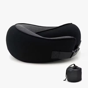 NNEDSZ Black Buckle Tape Memory Foam U-Shaped Neck Pillow - Snail Travel Cushion for Airplane, Office Nap, and Travel - Adjustable with Magnetic Therapy Cloth