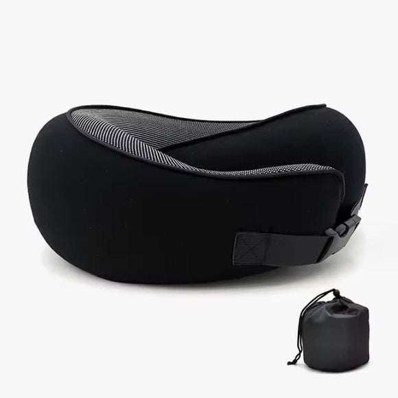 NNEDSZ Black Buckle Tape Memory Foam U-Shaped Neck Pillow - Snail Travel Cushion for Airplane, Office Nap, and Travel - Adjustable with Magnetic Therapy Cloth