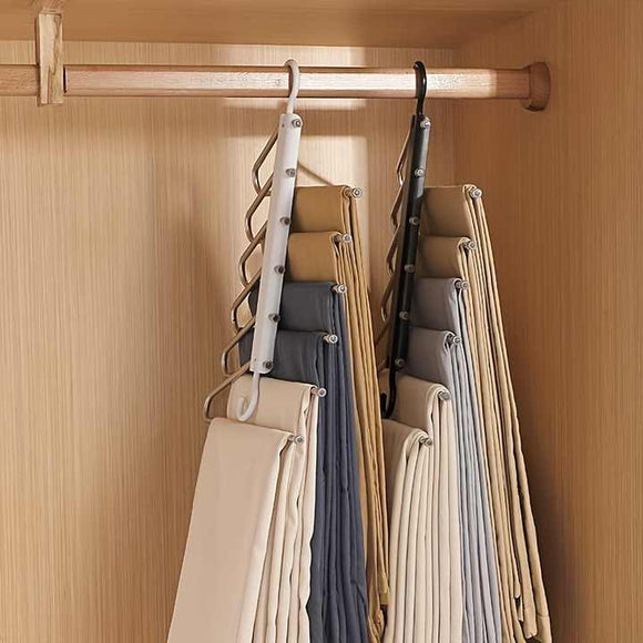 NNEDSZ 2 PCS White Stainless Steel Foldable Pants Hanger - Multi-Layer Non-Slip Closet Organizer for Clothes and Trousers