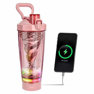 NNEDSZ Pink Portable Electric Shaker Bottle with LED Light, 550ml Sports Protein Mixer Cup for Gym and Travel