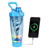 NNEDSZ Blue Portable Electric Shaker Bottle with LED Light, 550ml Sports Protein Mixer Cup for Gym and Travel